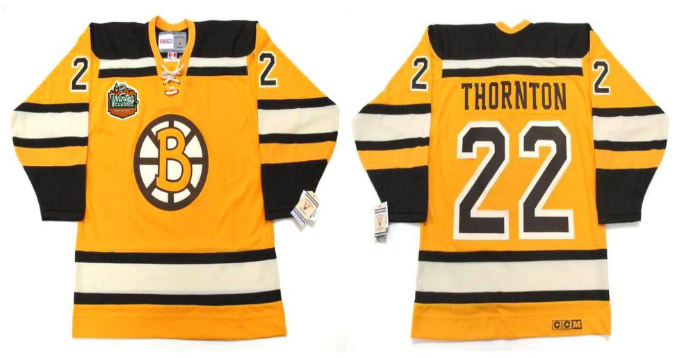 2019 Men Boston Bruins #22 Thornton Yellow CCM NHL jerseys->boston bruins->NHL Jersey